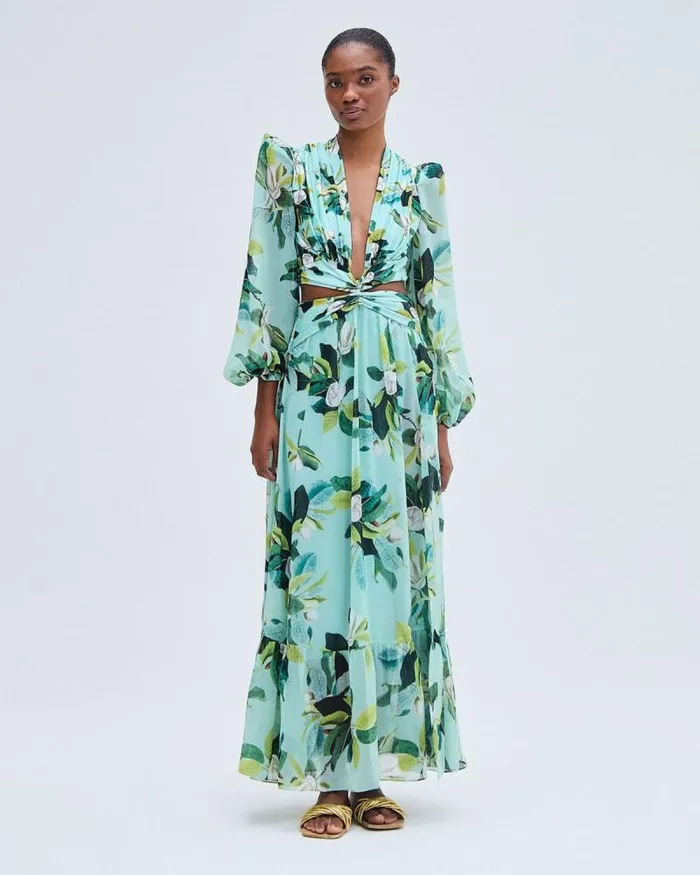 Women Beach Dresses PatBO Magnolia Plunge Maxi Dress FINAL SALE Green Multi