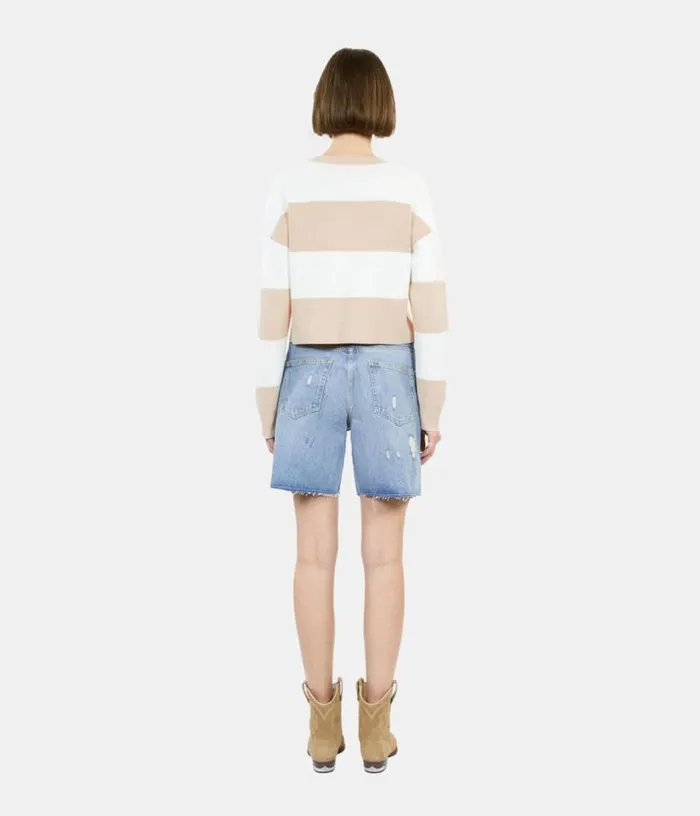 Women Beige And White Striped Long Sleeve Cotton Sweater THE KOOPLES Sweaters Women Beige And White Striped Long Sleeve Cotton Sweater THE KOOPLES Sweaters