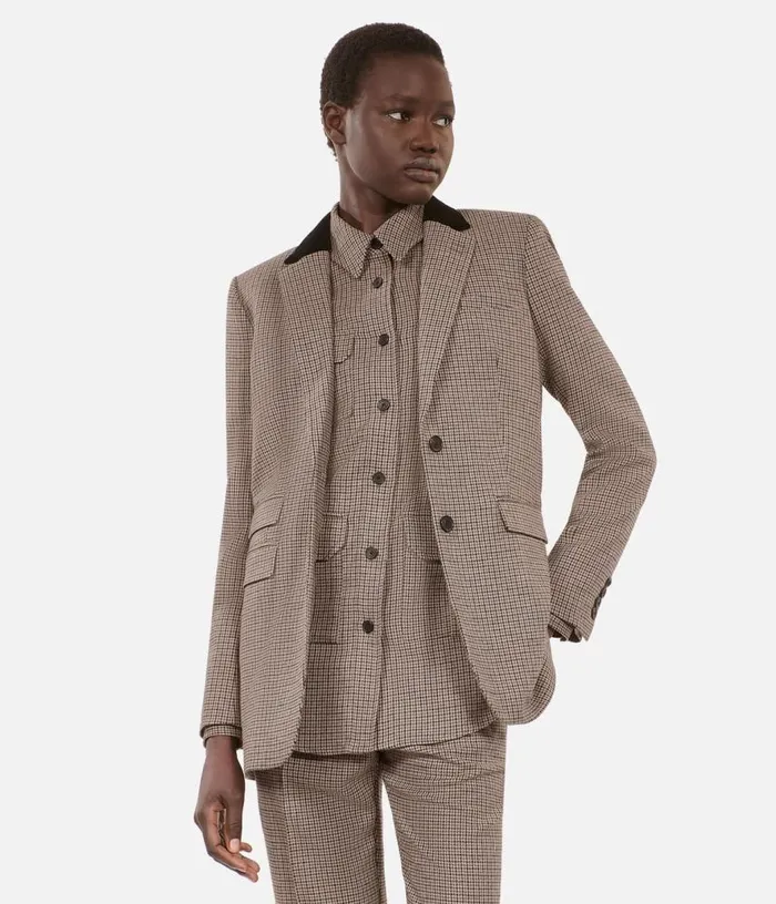 Women Beige Houndstooth Suit Jacket THE KOOPLES Blazers and Suits
