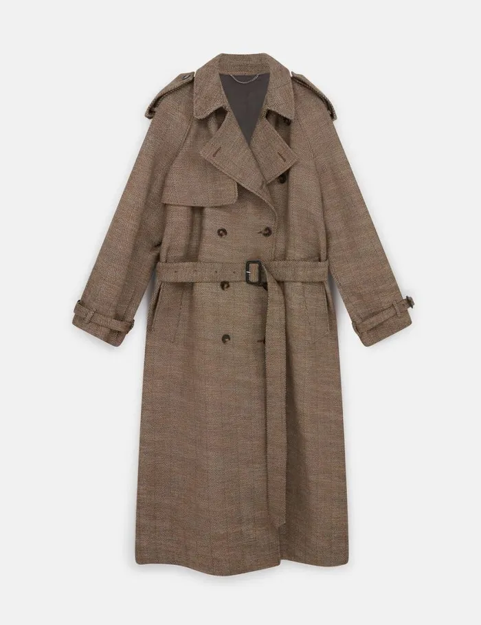 Women Belted Herringbone Trench Coat Prince Of Wales Check Stella McCartney Coats And Jackets