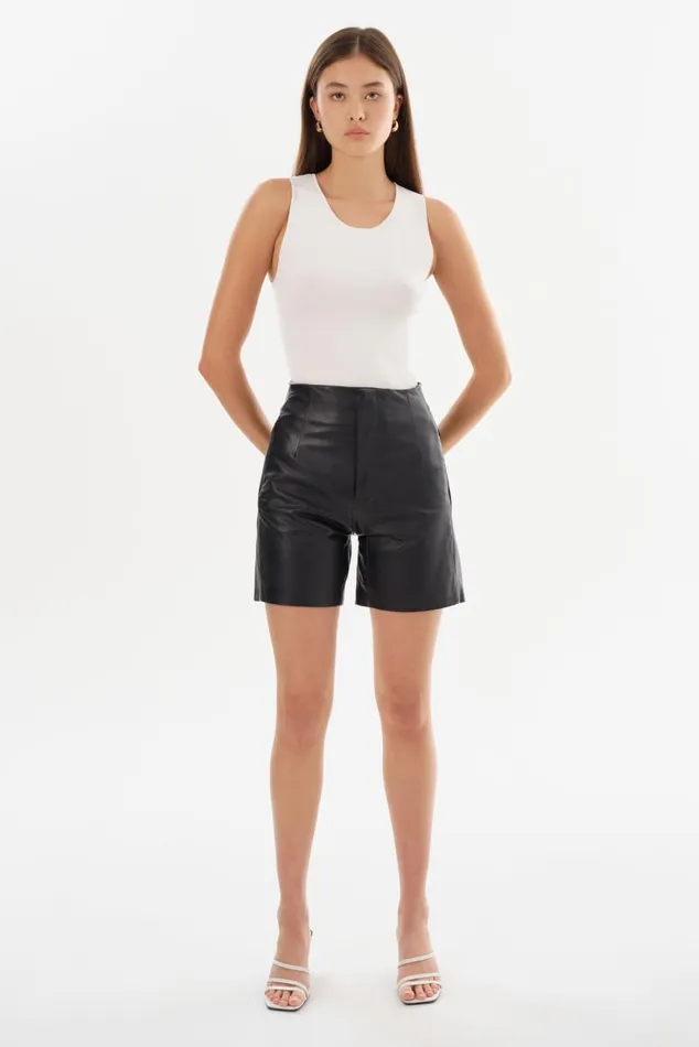 Women BERNICE HighWaisted Leather Shorts Black LAMARQUE Pants and Shorts