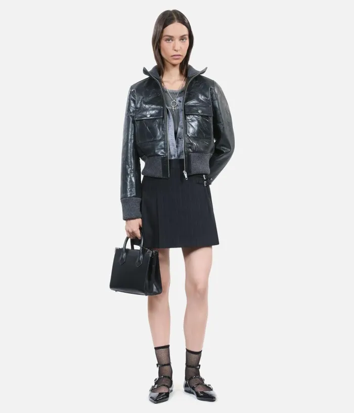 Women Black Leather Jacket THE KOOPLES Coats and Jackets
