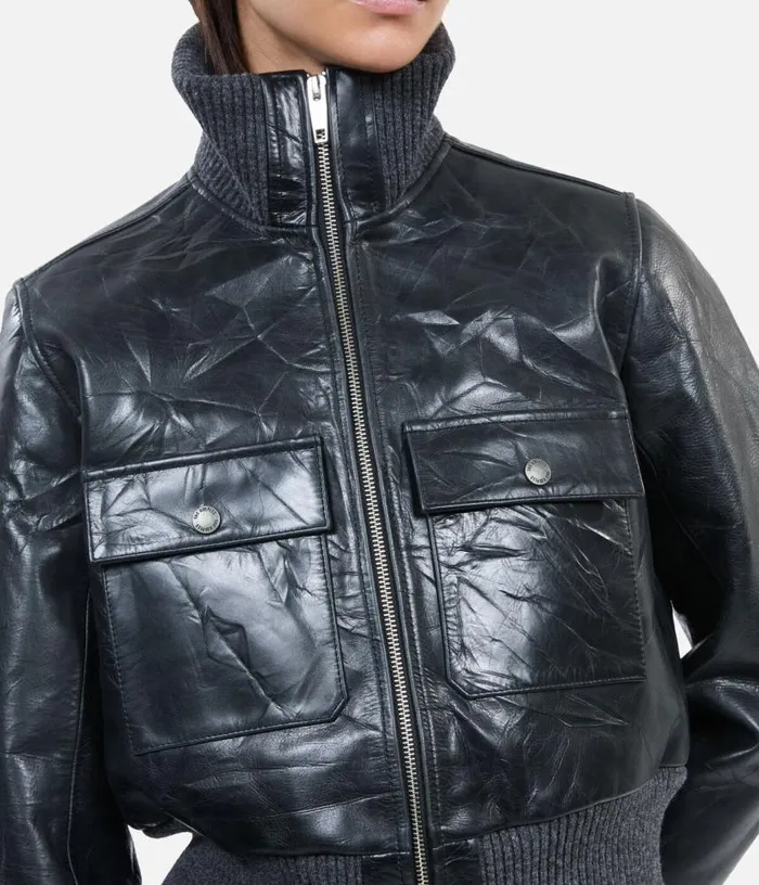 Women Black Leather Jacket THE KOOPLES Coats and Jackets
