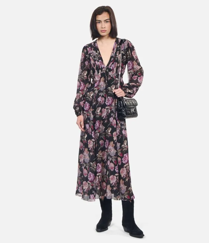 Women Black Long Floral Print Dress THE KOOPLES Dresses and Jumpsuits