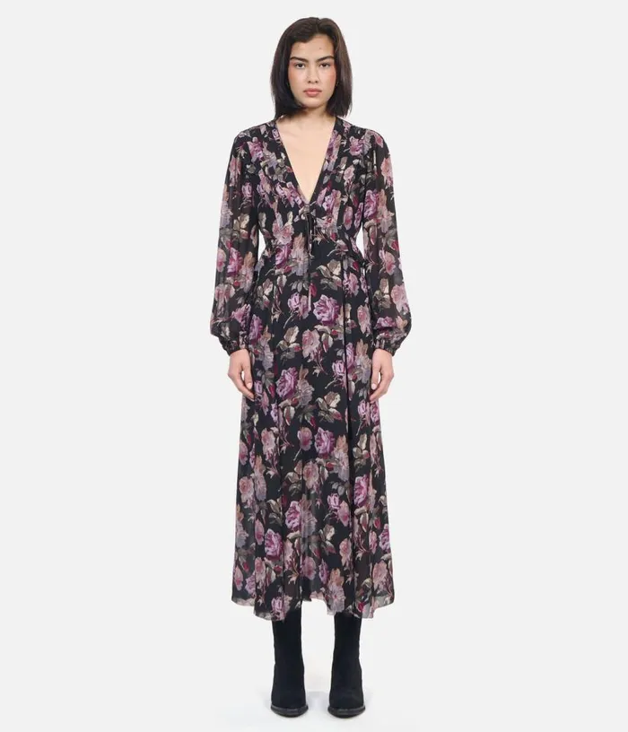 Women Black Long Floral Print Dress THE KOOPLES Dresses and Jumpsuits