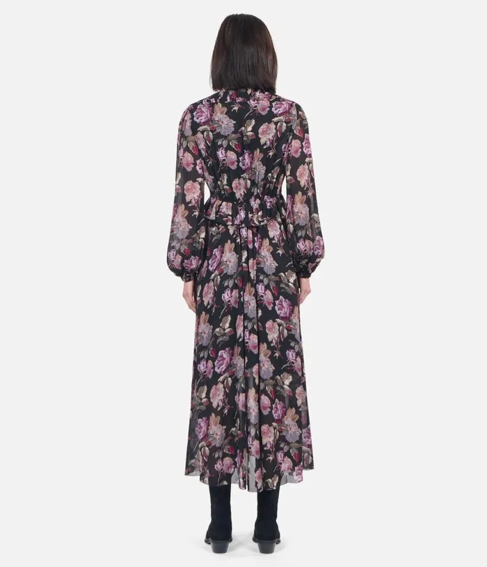 Women Black Long Floral Print Dress THE KOOPLES Dresses and Jumpsuits