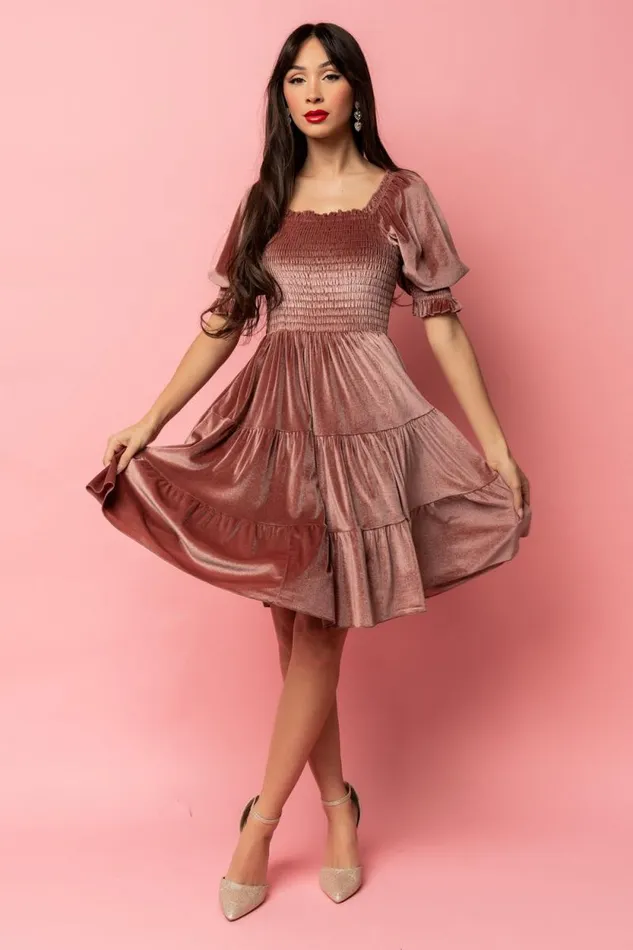 Women Bliss Smocked Velvet Short Dress Vintage Rose Baltic Born Short Dresses Women Bliss Smocked Velvet Short Dress Vintage Rose Baltic Born Short Dresses