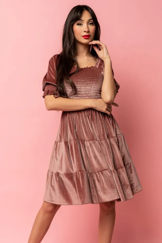 Women Bliss Smocked Velvet Short Dress Vintage Rose Baltic Born Short Dresses Women Bliss Smocked Velvet Short Dress Vintage Rose Baltic Born Short Dresses
