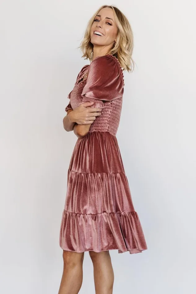 Women Bliss Smocked Velvet Short Dress Vintage Rose Baltic Born Short Dresses Women Bliss Smocked Velvet Short Dress Vintage Rose Baltic Born Short Dresses