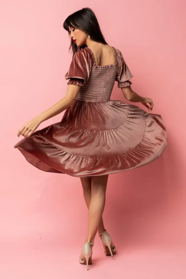 Women Bliss Smocked Velvet Short Dress Vintage Rose Baltic Born Short Dresses Women Bliss Smocked Velvet Short Dress Vintage Rose Baltic Born Short Dresses
