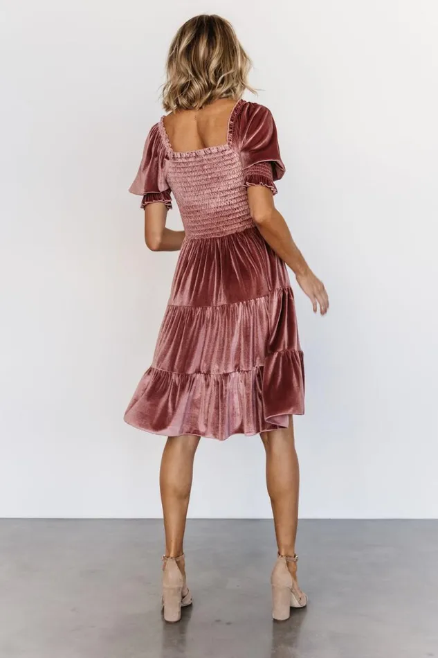 Women Bliss Smocked Velvet Short Dress Vintage Rose Baltic Born Short Dresses Women Bliss Smocked Velvet Short Dress Vintage Rose Baltic Born Short Dresses