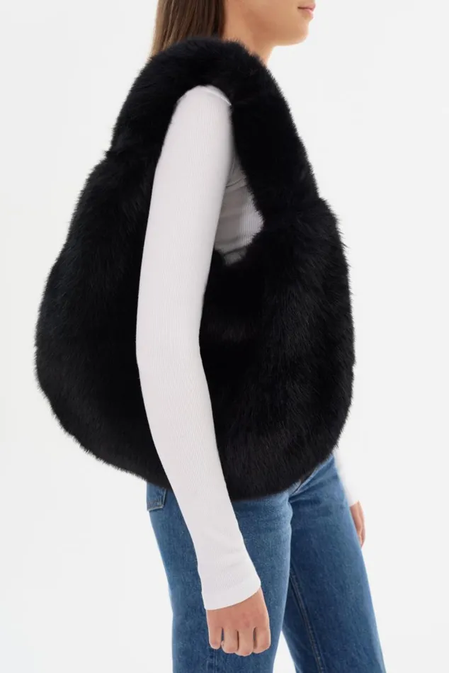 Women BONNIE Faux Fur Hobo Bag Black LAMARQUE Bags Women BONNIE Faux Fur Hobo Bag Black LAMARQUE Bags