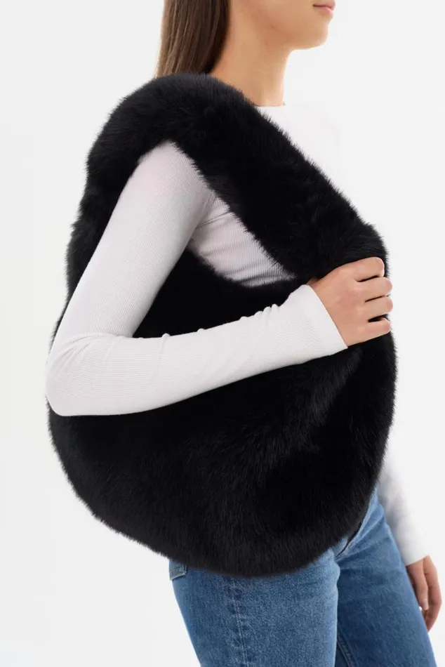 Women BONNIE Faux Fur Hobo Bag Black LAMARQUE Bags Women BONNIE Faux Fur Hobo Bag Black LAMARQUE Bags