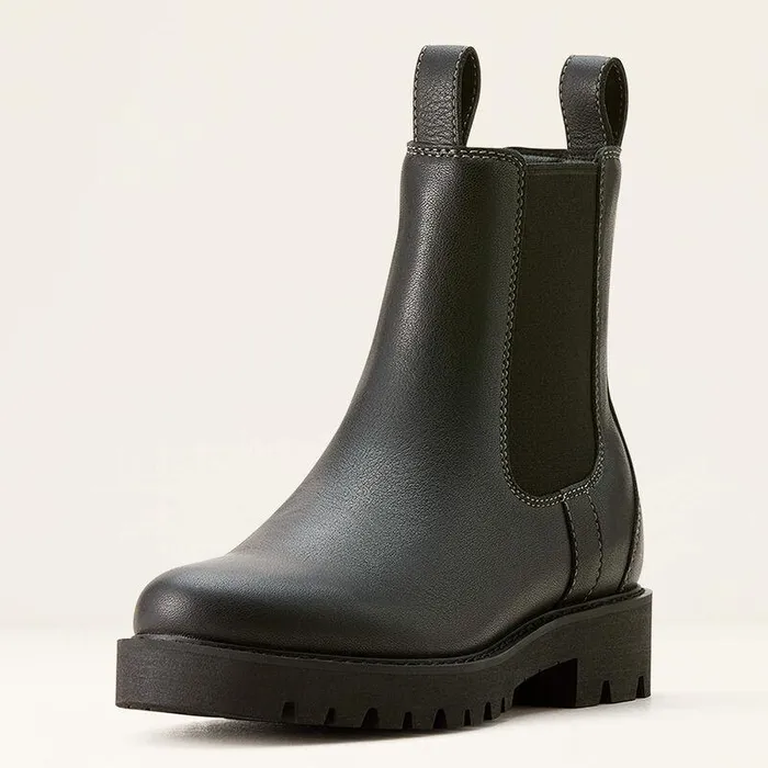 Women Booties Ariat Wexford Lug Mid Waterproof Chelsea Boot Jet Black