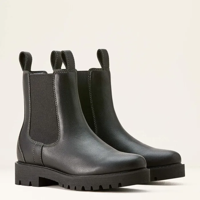 Women Booties Ariat Wexford Lug Mid Waterproof Chelsea Boot Jet Black