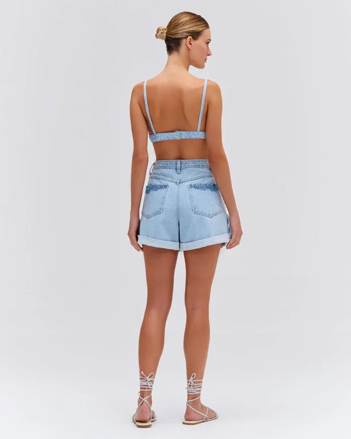 Women Bottoms PatBO Beaded Feather Denim Shorts EXCLUSIVE Denim