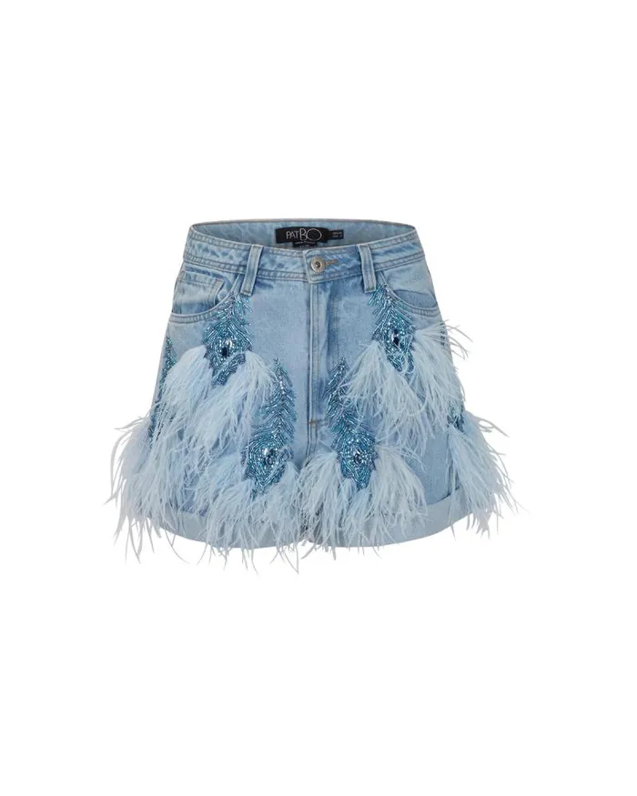 Women Bottoms PatBO Beaded Feather Denim Shorts EXCLUSIVE Denim