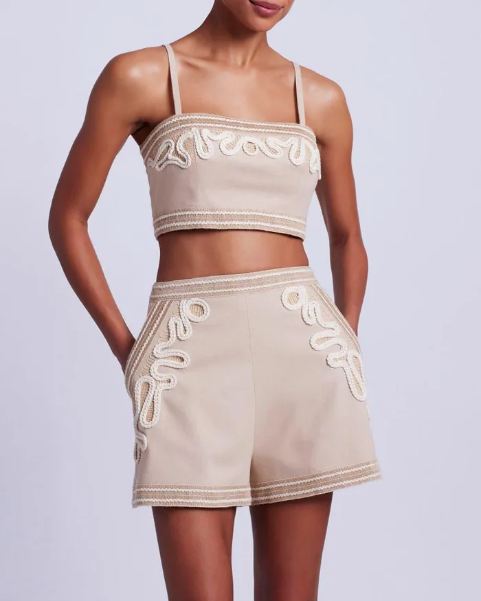 Women Bottoms PatBO Embroidered Linen Shorts Sand