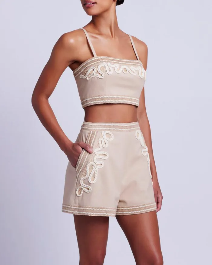 Women Bottoms PatBO Embroidered Linen Shorts Sand