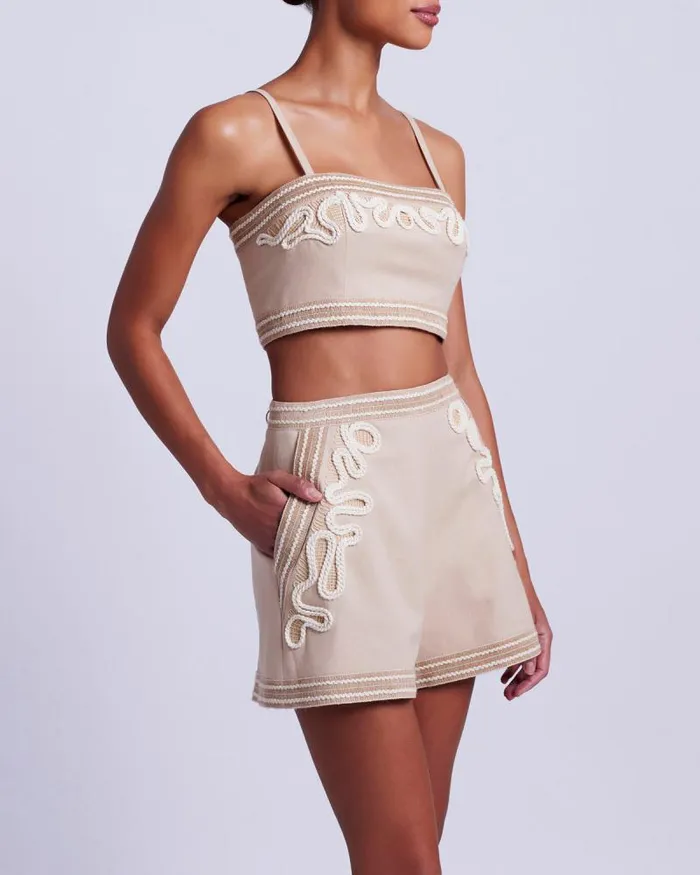 Women Bottoms PatBO Embroidered Linen Shorts Sand