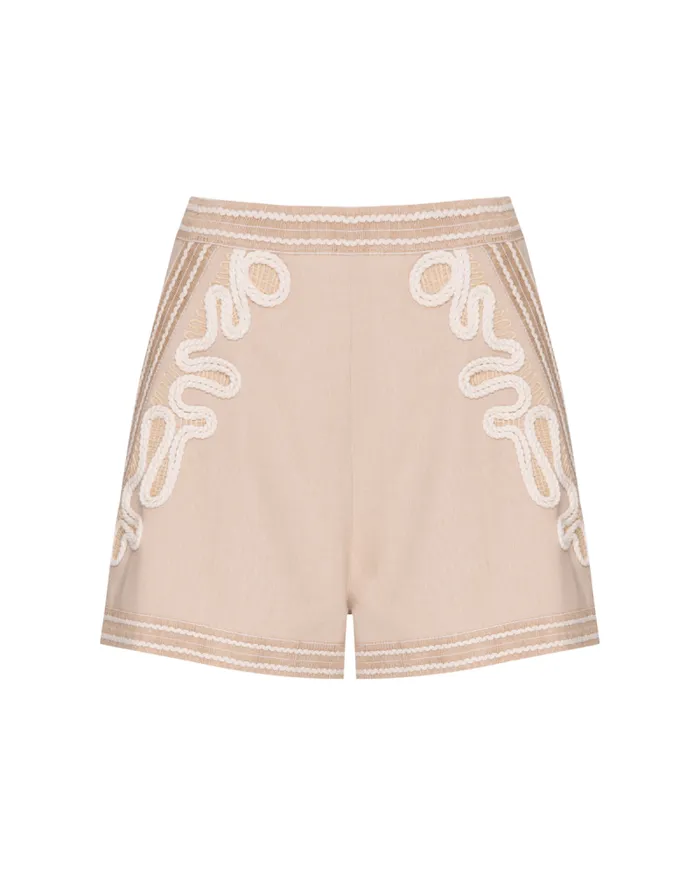 Women Bottoms PatBO Embroidered Linen Shorts Sand