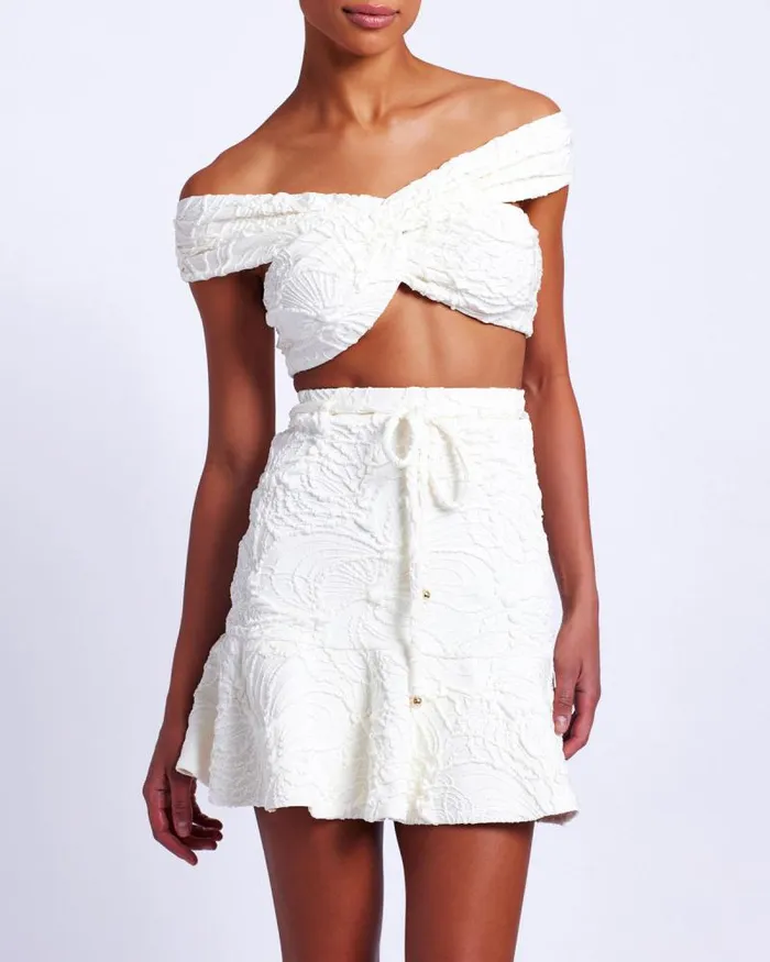 Women Bottoms PatBO Jacquard Mini Skirt White