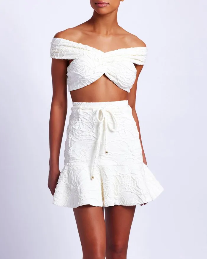 Women Bottoms PatBO Jacquard Mini Skirt White