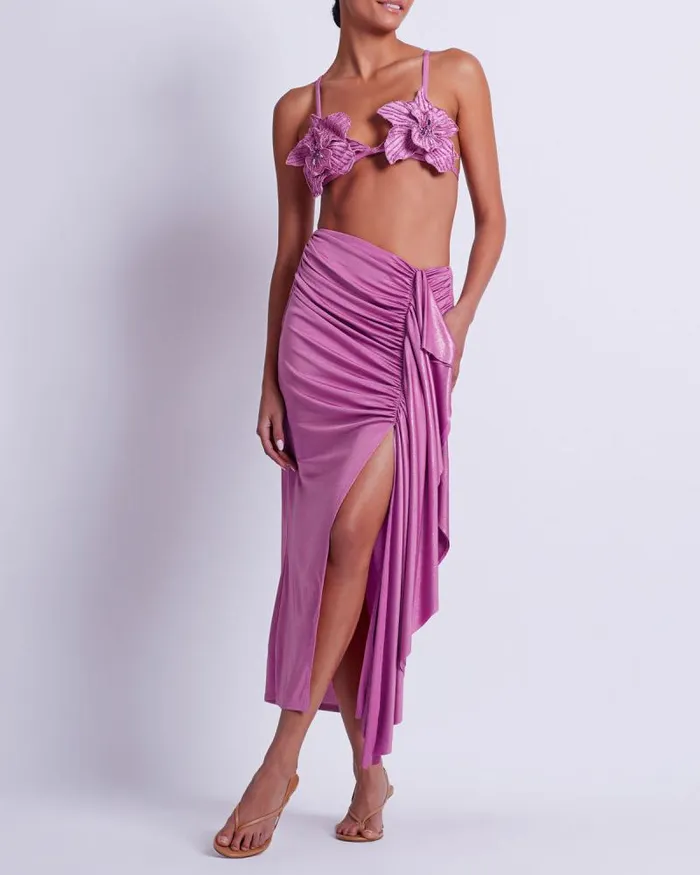 Women Bottoms PatBO Metallic Jersey Midi Skirt FINAL SALE Lilac