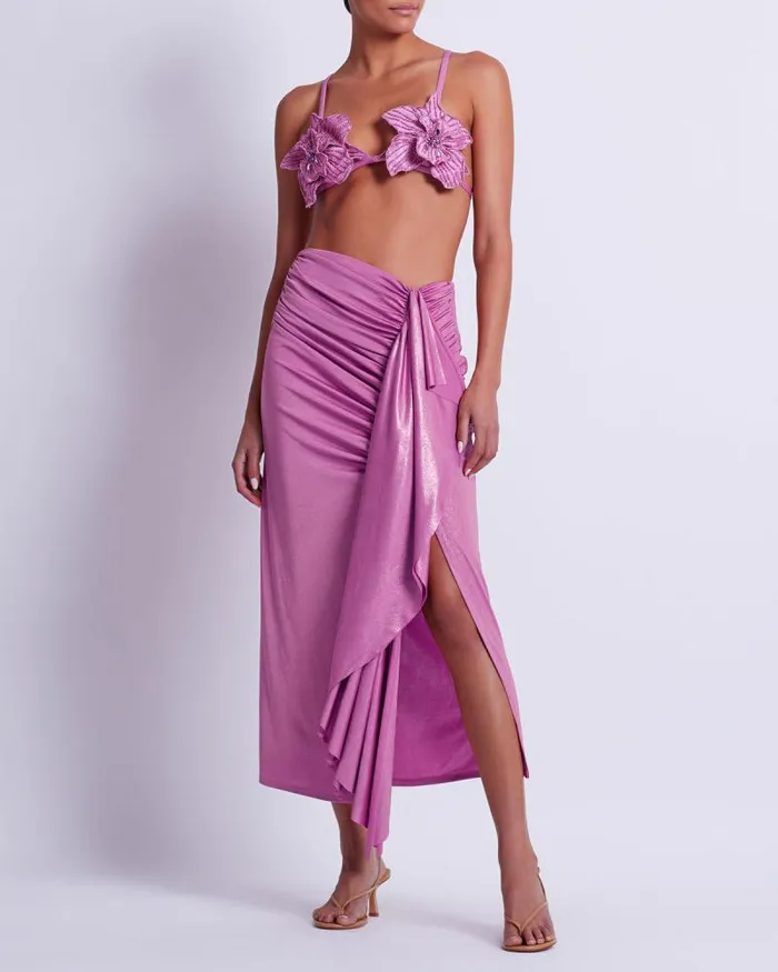 Women Bottoms PatBO Metallic Jersey Midi Skirt FINAL SALE Lilac