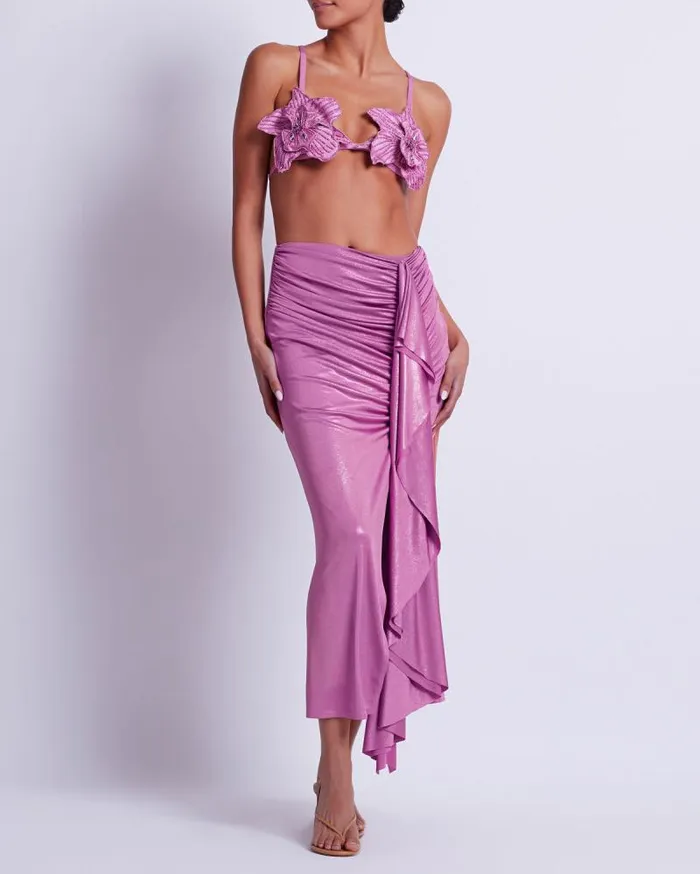 Women Bottoms PatBO Metallic Jersey Midi Skirt FINAL SALE Lilac