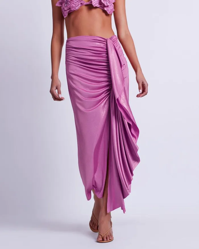Women Bottoms PatBO Metallic Jersey Midi Skirt FINAL SALE Lilac