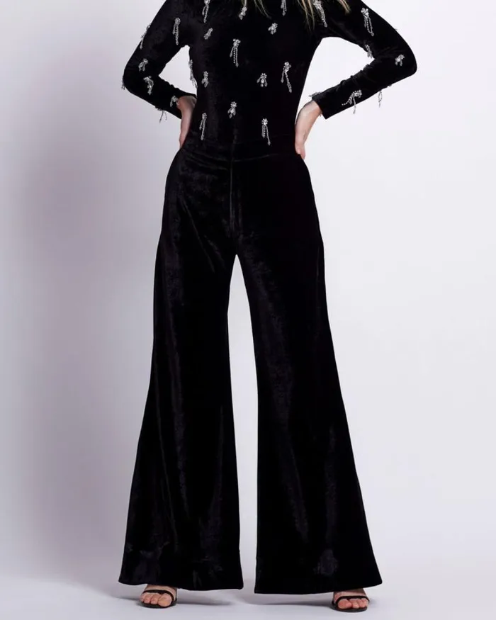 Women Bottoms PatBO VELVET WIDE LEG PANT Black