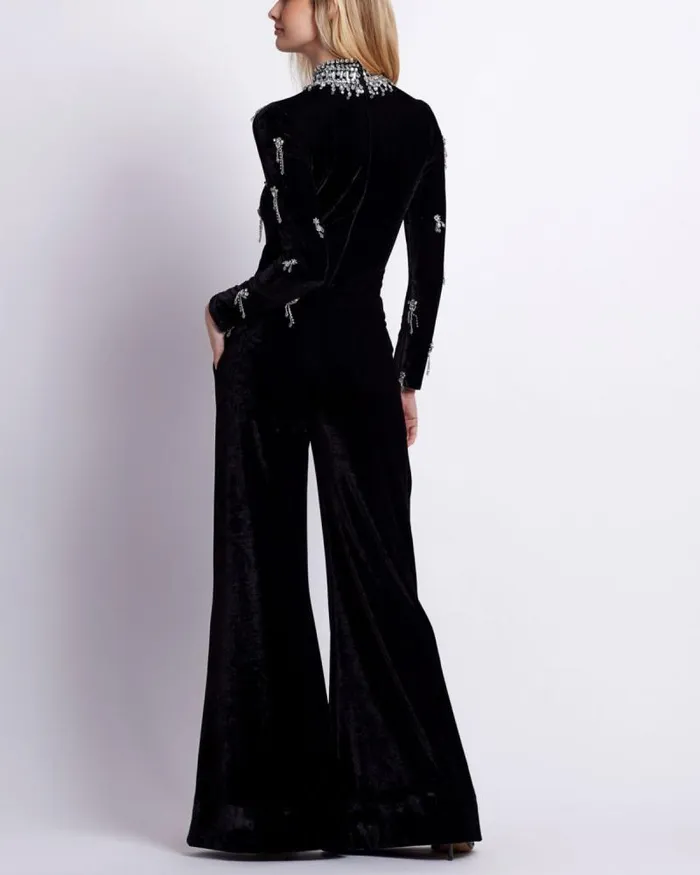 Women Bottoms PatBO VELVET WIDE LEG PANT Black