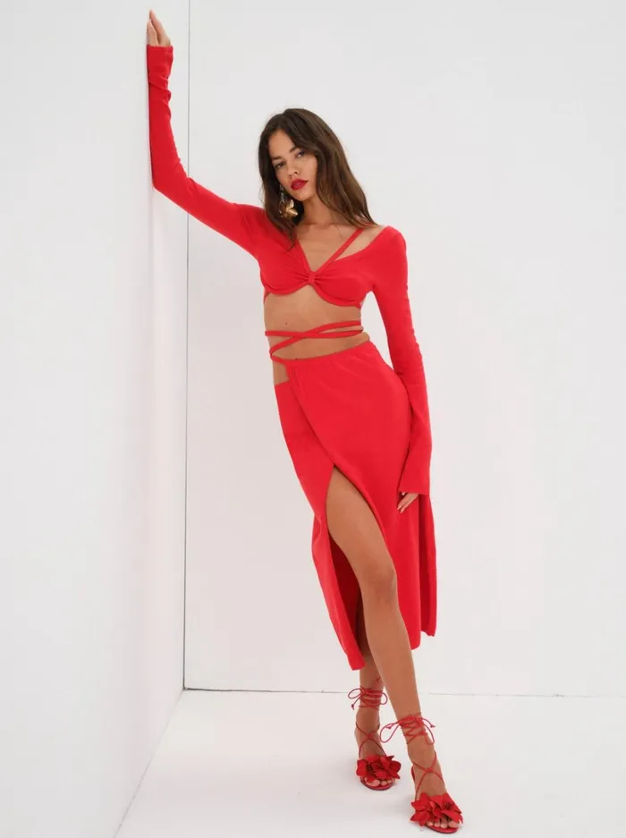 Women Brady Midi Skirt Red For Love and Lemons Knitwear Women Brady Midi Skirt Red For Love and Lemons Knitwear