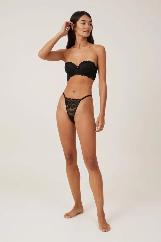 Women Bras Cotton On Butterfly Lace Strapless Push Up2 Bra Black