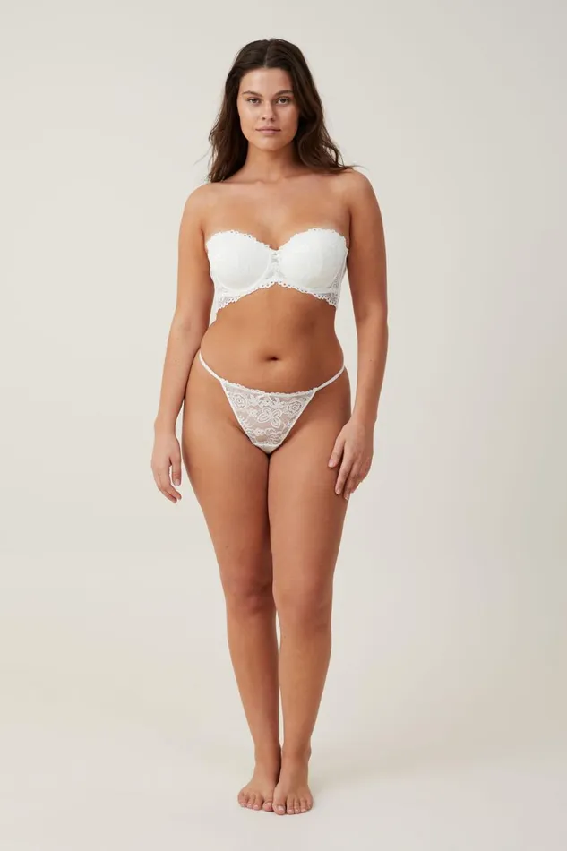 Women Bras Cotton On Butterfly Lace Strapless Push Up2 Bra Cream