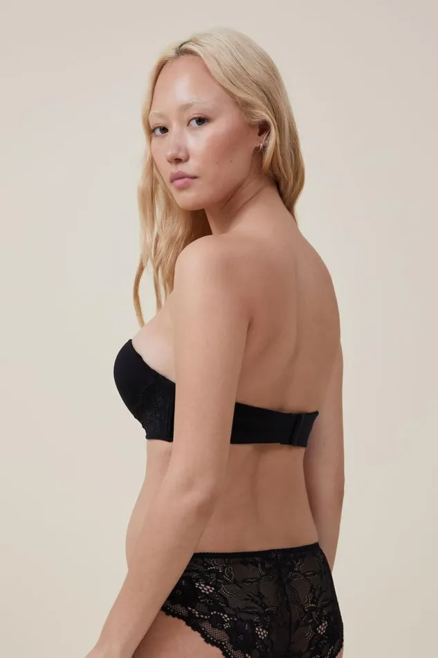 Women Bras Cotton On Everyday Lace Strapless Push Up 2 Bra Black