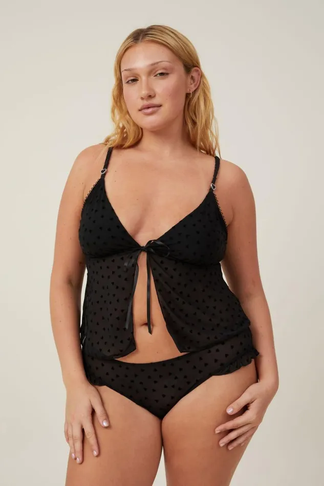 Women Bras Cotton On Sasha Flocking Mesh Longline Bralette Black