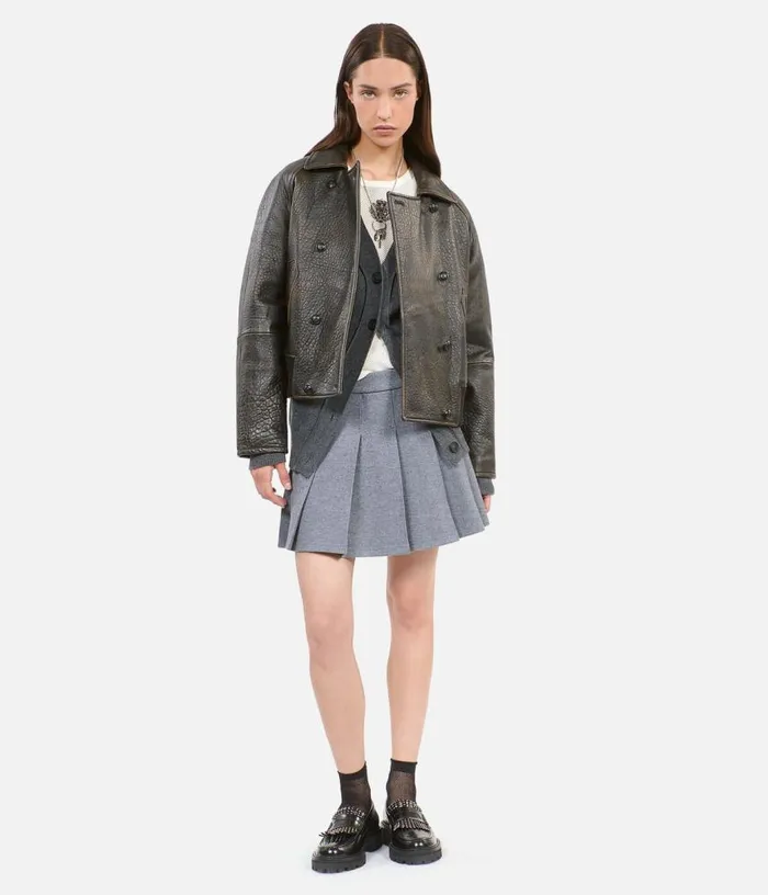 Women Brown Leather Jacket THE KOOPLES Coats and Jackets