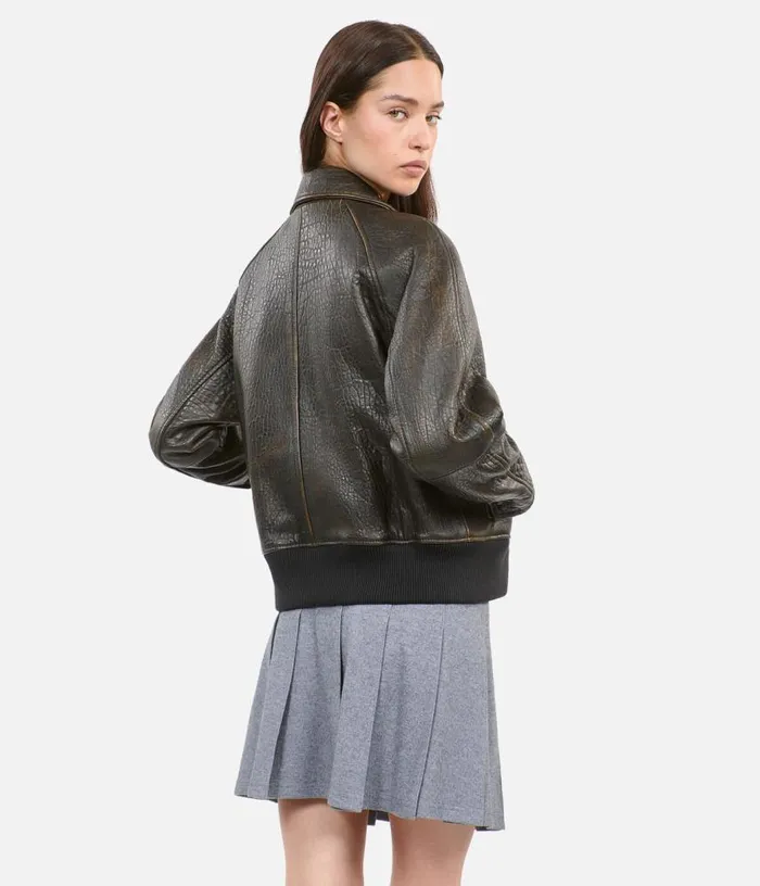 Women Brown Leather Jacket THE KOOPLES Coats and Jackets