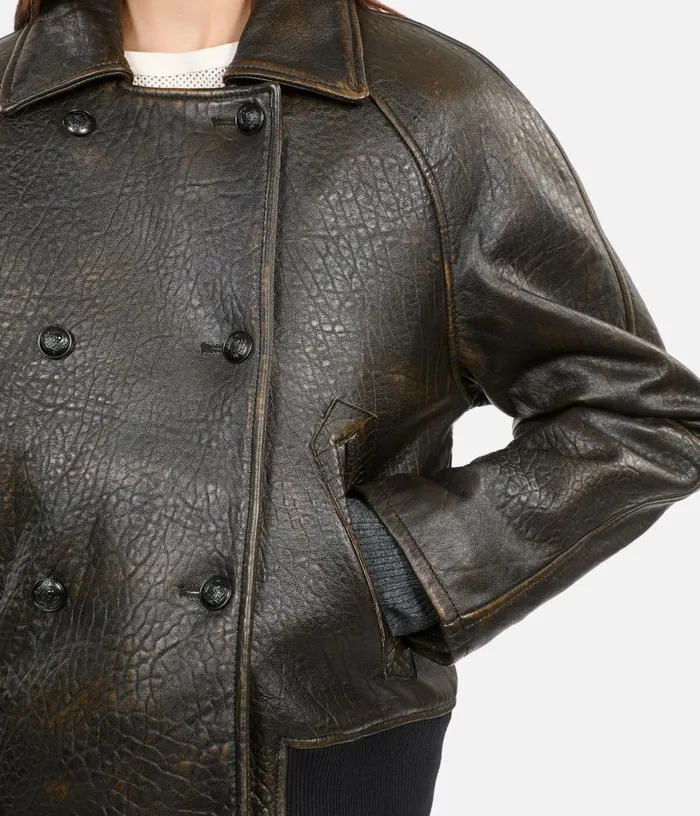 Women Brown Leather Jacket THE KOOPLES Coats and Jackets