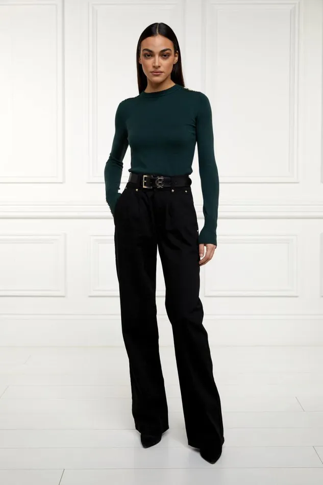 Women Buttoned Knit Crew Neck Deep Emerald Holland Cooper Knitwear