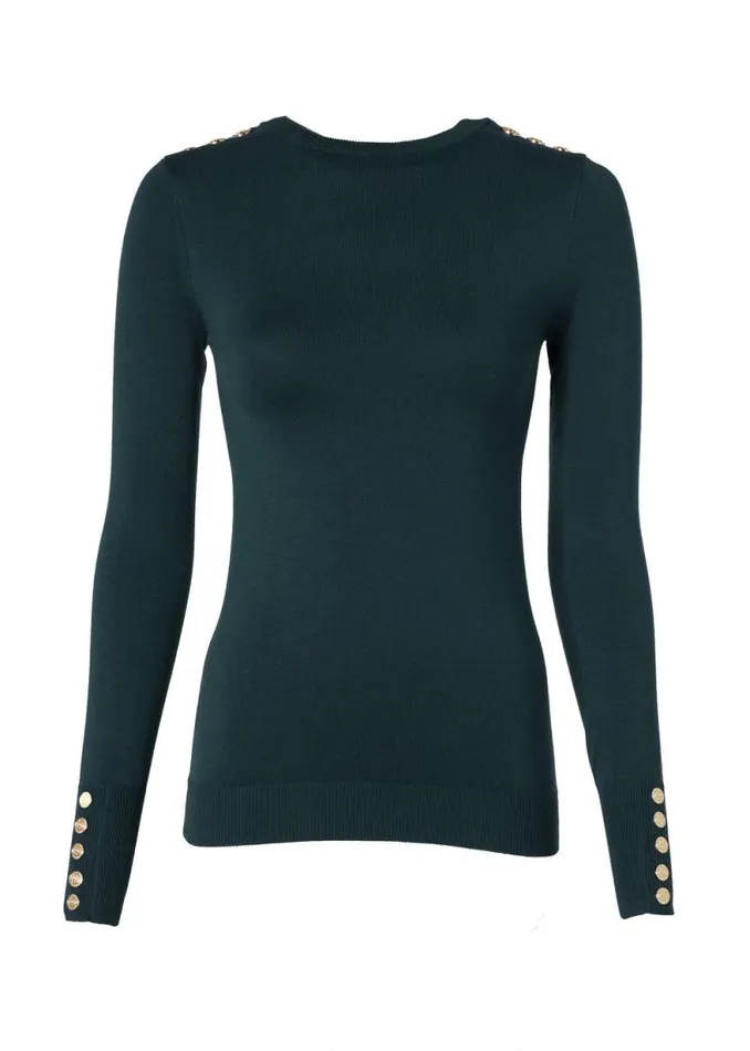 Women Buttoned Knit Crew Neck Deep Emerald Holland Cooper Knitwear