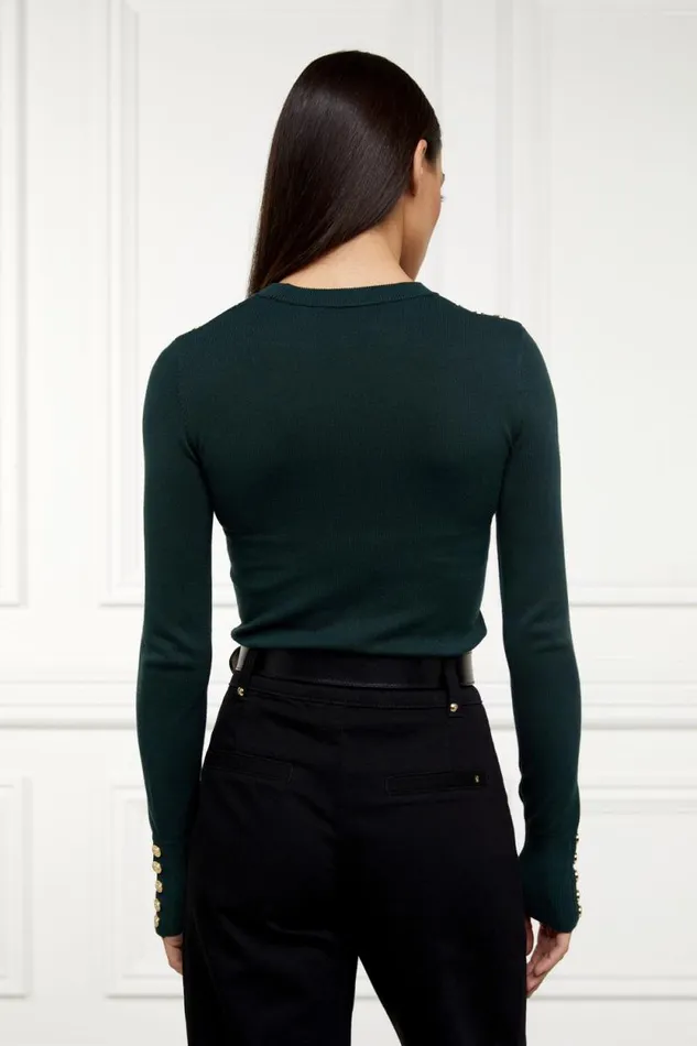 Women Buttoned Knit Crew Neck Deep Emerald Holland Cooper Knitwear
