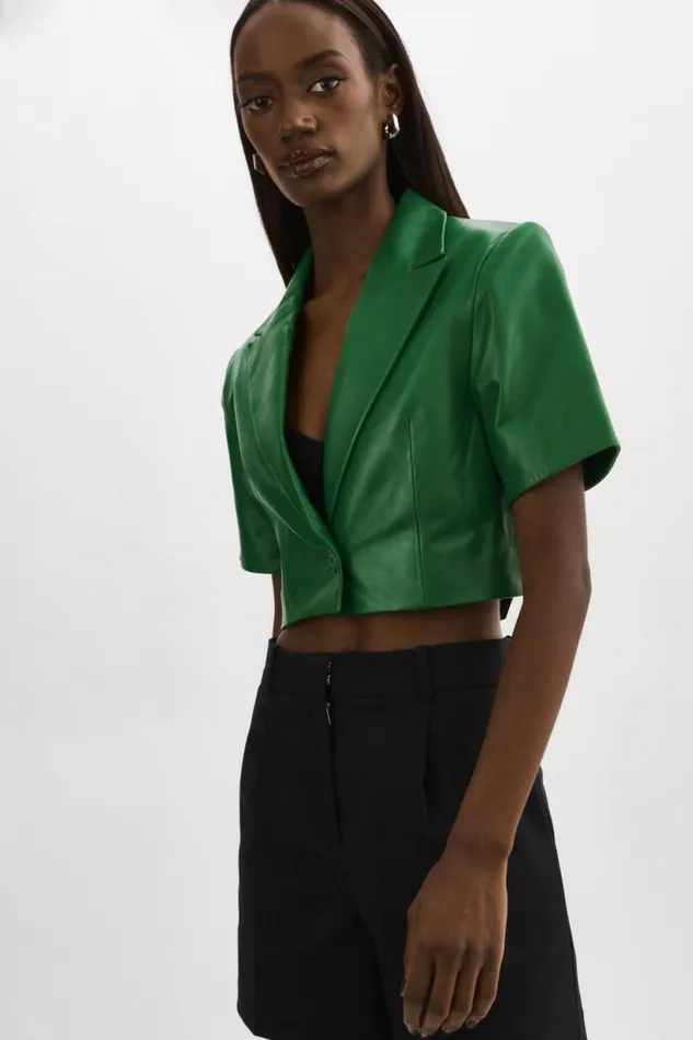 Women CALATEA Short Sleeve Blazer Vibrant Green LAMARQUE Leather Jackets