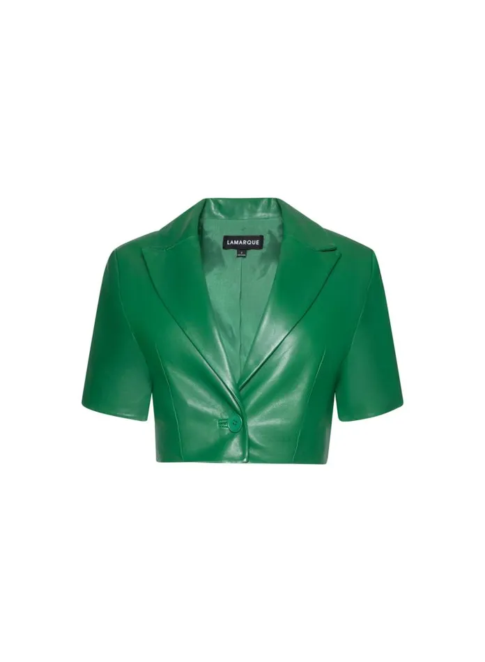 Women CALATEA Short Sleeve Blazer Vibrant Green LAMARQUE Leather Jackets Women CALATEA Short Sleeve Blazer Vibrant Green LAMARQUE Leather Jackets