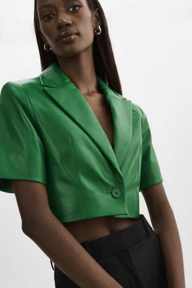 Women CALATEA Short Sleeve Blazer Vibrant Green LAMARQUE Leather Jackets Women CALATEA Short Sleeve Blazer Vibrant Green LAMARQUE Leather Jackets