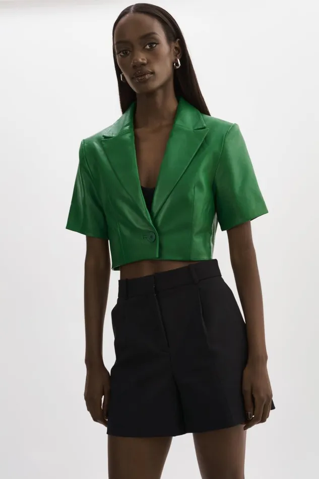 Women CALATEA Short Sleeve Blazer Vibrant Green LAMARQUE Leather Jackets Women CALATEA Short Sleeve Blazer Vibrant Green LAMARQUE Leather Jackets