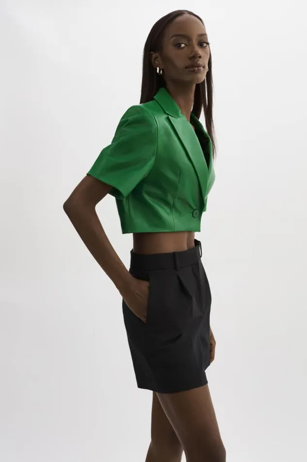 Women CALATEA Short Sleeve Blazer Vibrant Green LAMARQUE Leather Jackets Women CALATEA Short Sleeve Blazer Vibrant Green LAMARQUE Leather Jackets