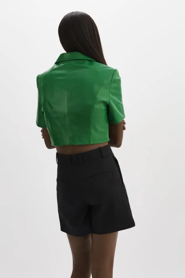 Women CALATEA Short Sleeve Blazer Vibrant Green LAMARQUE Leather Jackets Women CALATEA Short Sleeve Blazer Vibrant Green LAMARQUE Leather Jackets
